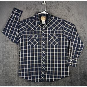 Wrangler Western Shirt Men XL Blue Plaid Long Sleeve Pearl Snap Cowboy Rodeo